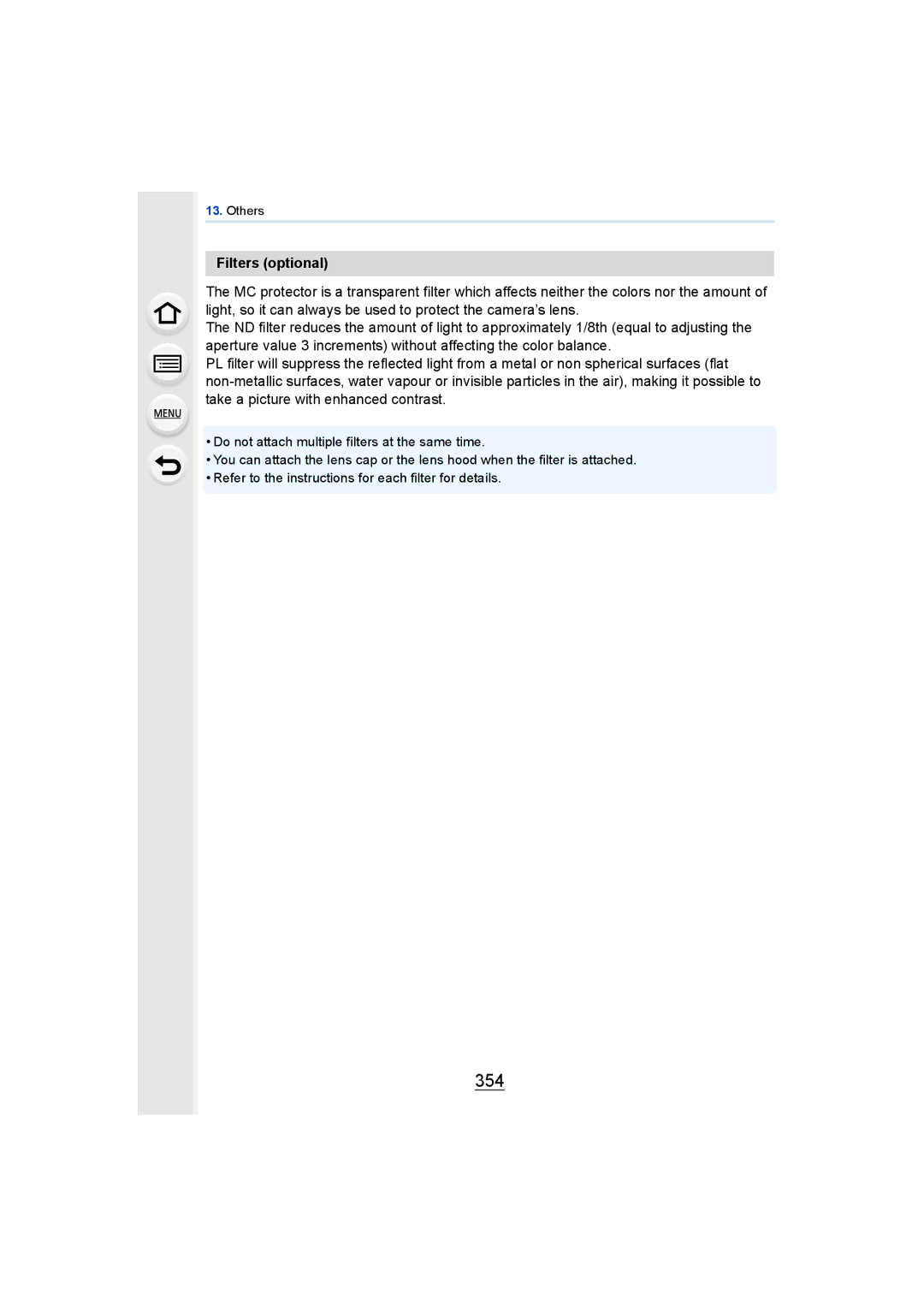 Panasonic DMCGH4KBODY, DMCGH4YAGH owner manual 354, Filters optional 