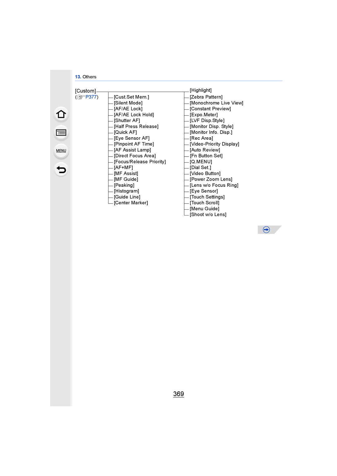 Panasonic DMCGH4YAGH, DMCGH4KBODY owner manual 369, Custom ≠P377 