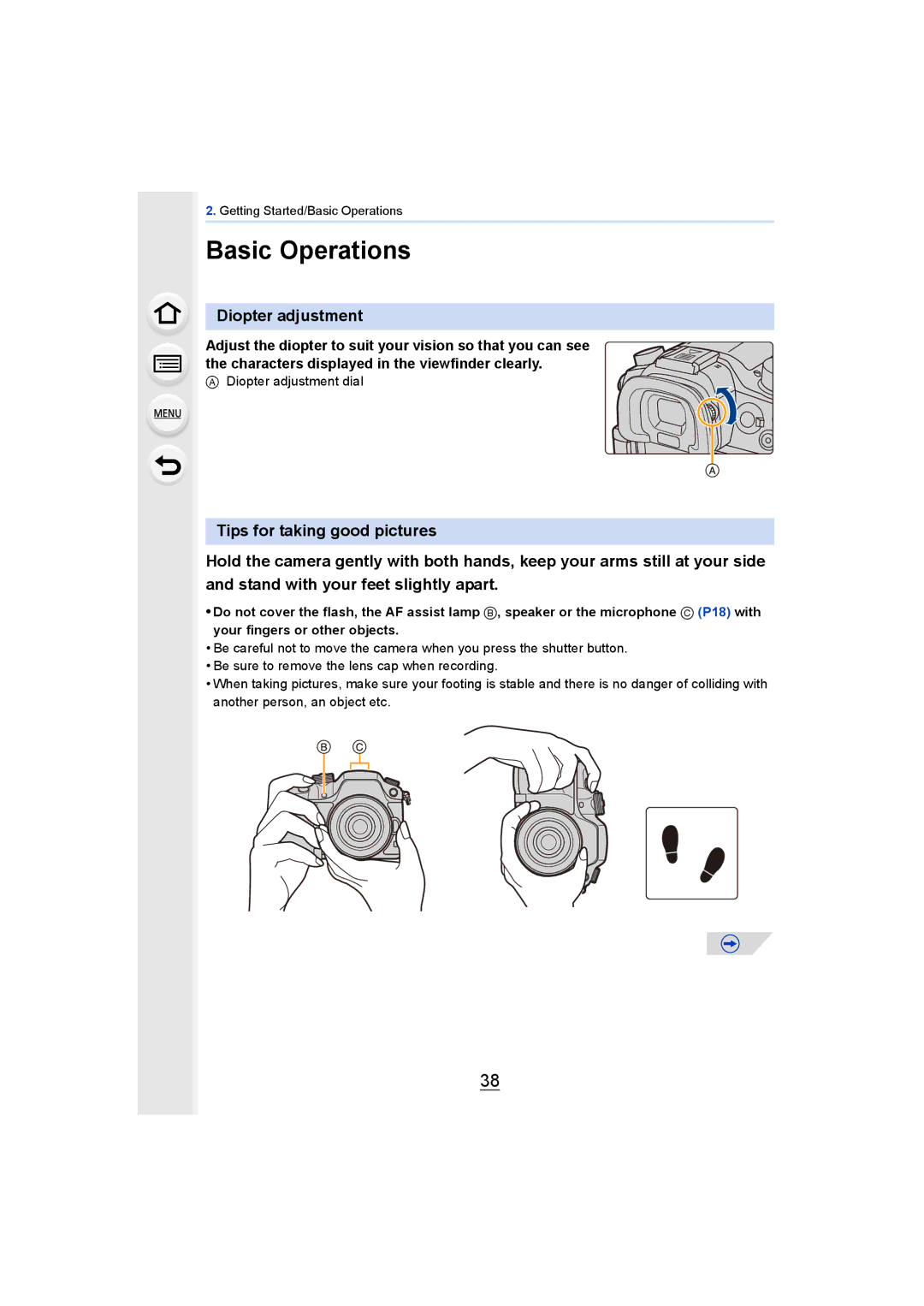 Panasonic DMCGH4KBODY, DMCGH4YAGH owner manual Basic Operations, Diopter adjustment 