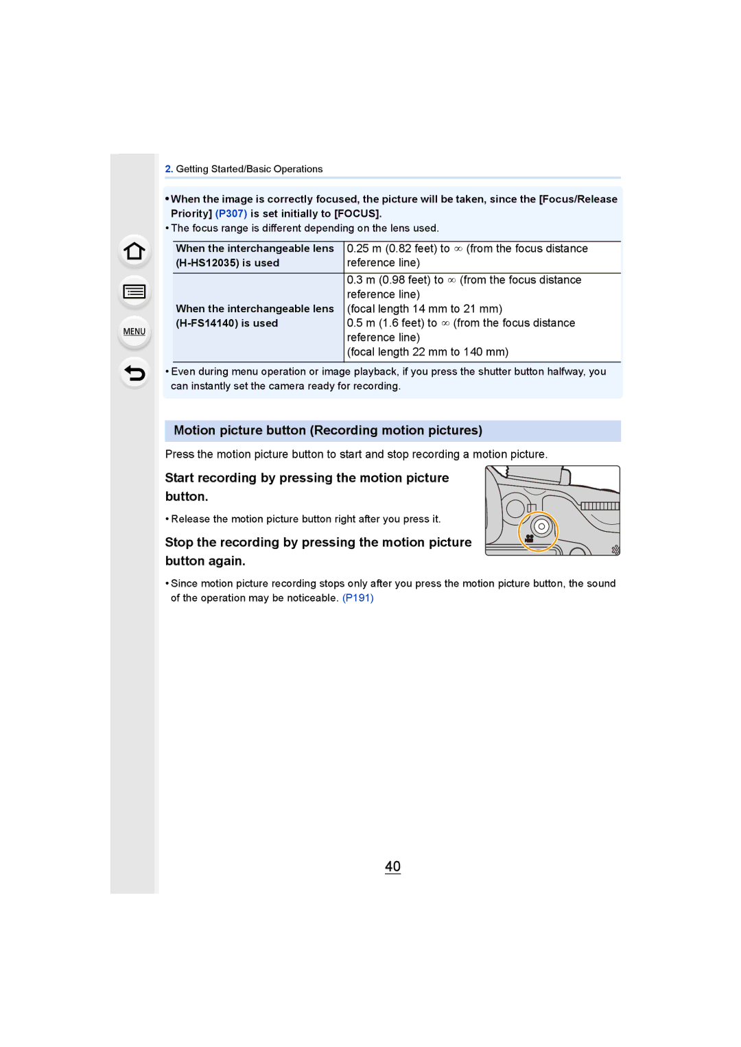 Panasonic DMCGH4KBODY, DMCGH4YAGH owner manual Motion picture button Recording motion pictures 