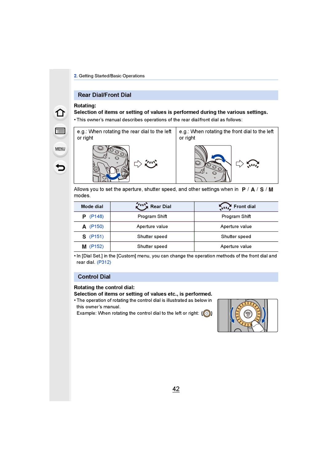 Panasonic DMCGH4KBODY, DMCGH4YAGH owner manual Rear Dial/Front Dial, Control Dial, Rotating, Mode dial Rear Dial 