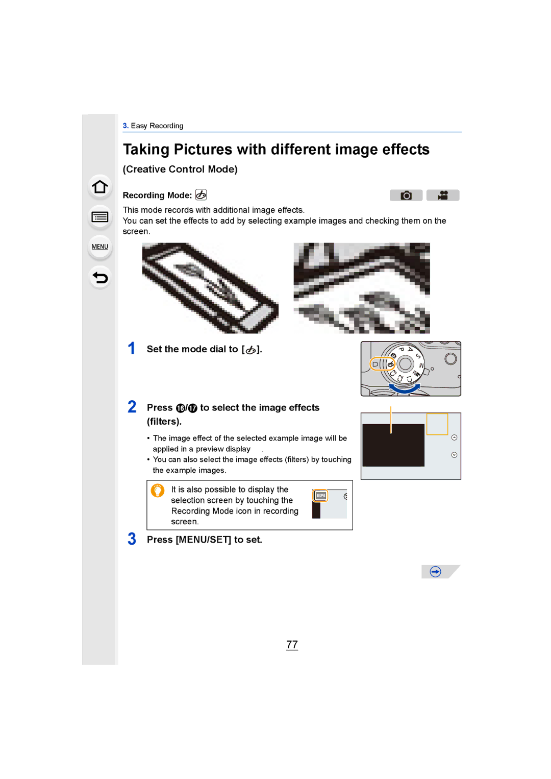 Panasonic DMCGH4YAGH Taking Pictures with different image effects, Press MENU/SET to set, It is also possible to display 