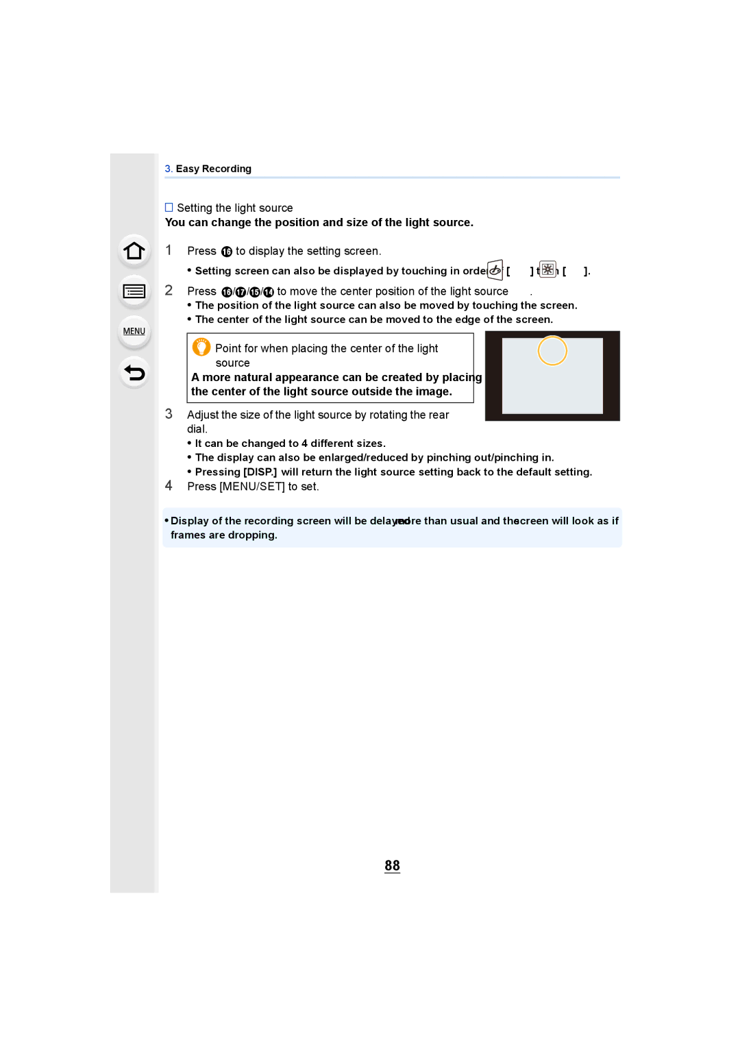 Panasonic DMCGH4KBODY, DMCGH4YAGH Setting the light source, You can change the position and size of the light source 