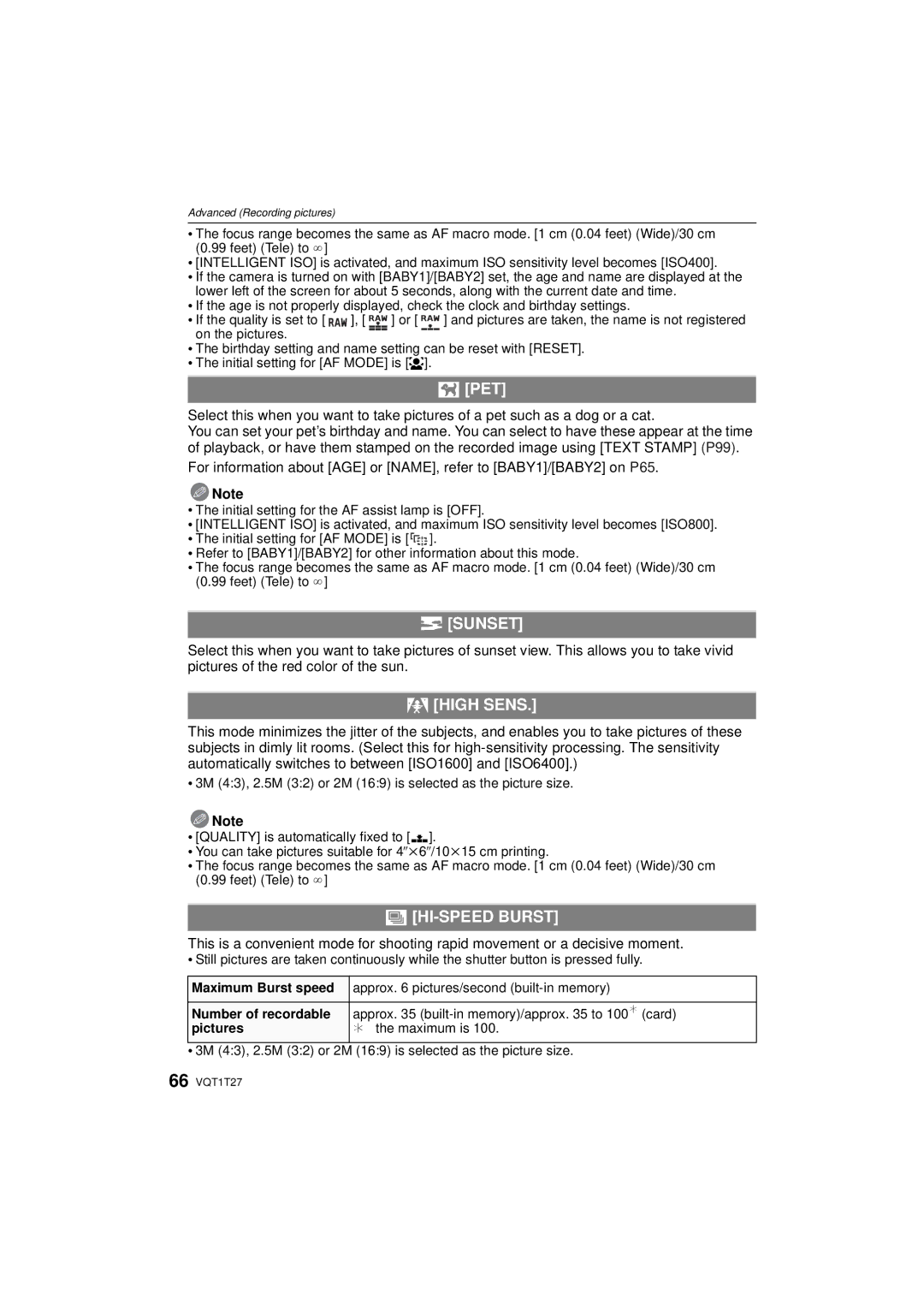 Panasonic DMCLX3K, DMC LX 3 operating instructions Pet, Sunset, High Sens, HI-SPEED Burst 