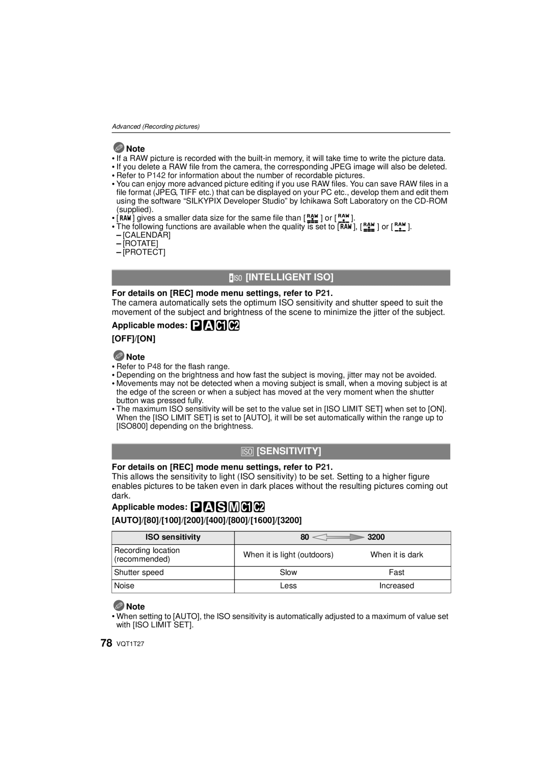 Panasonic DMCLX3K, DMC LX 3 operating instructions Intelligent ISO, Sensitivity, Applicable modes OFF/ON 