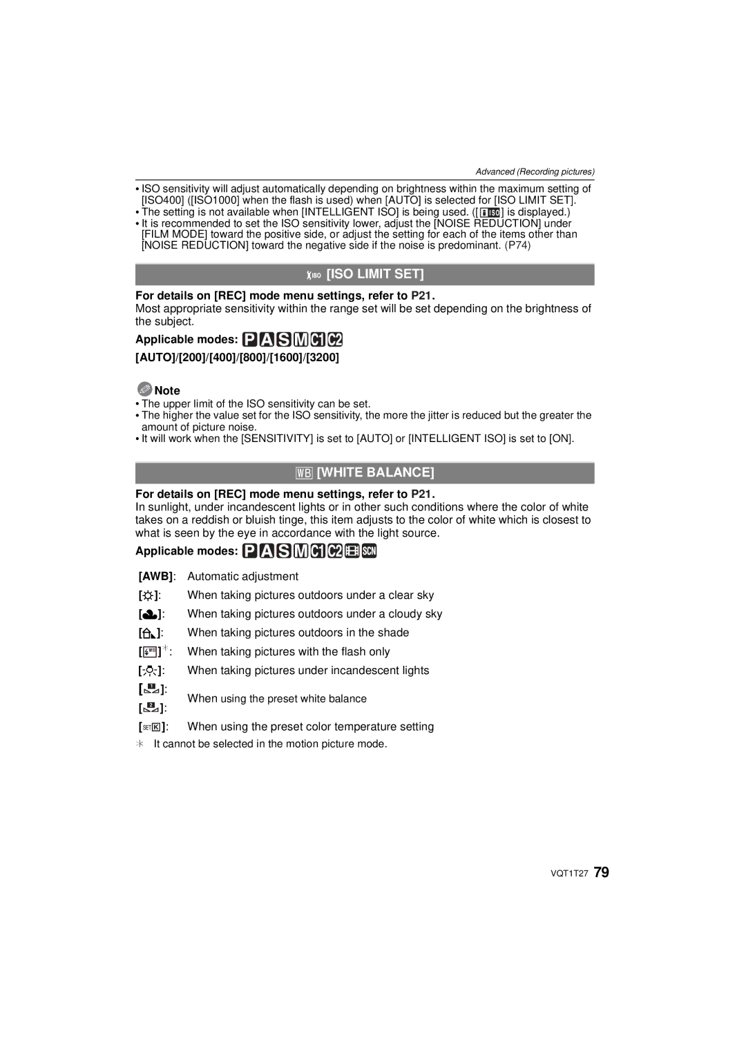 Panasonic DMC LX 3, DMCLX3K operating instructions ISO Limit SET, = White Balance 