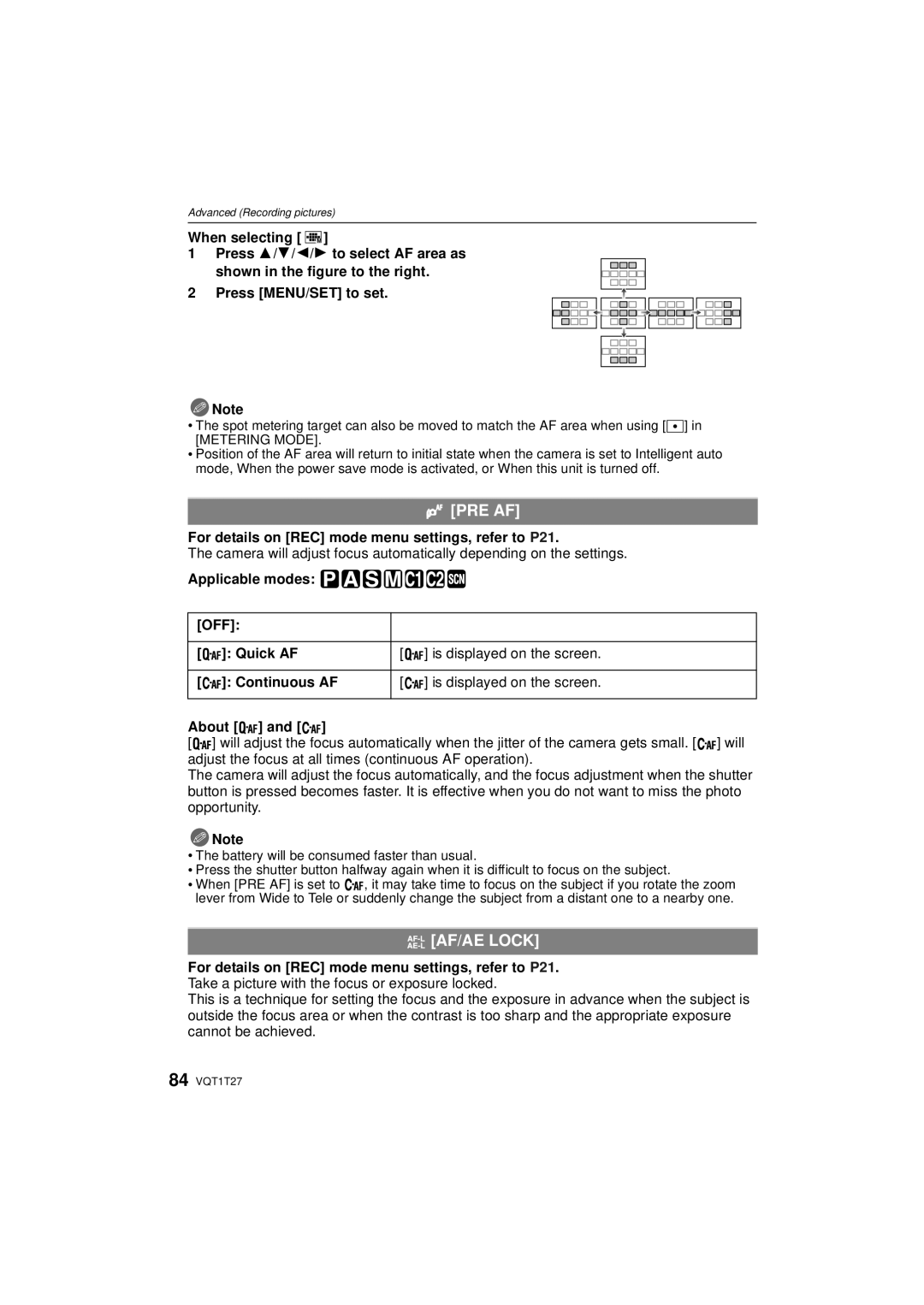 Panasonic DMCLX3K, DMC LX 3 operating instructions Pre Af, AF/AE Lock 