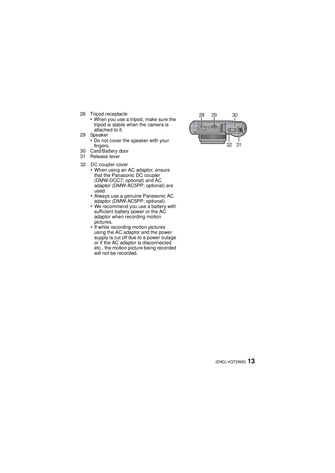 Panasonic VQT2W83, DMCLX5K, DMC-LX5 operating instructions Always use a genuine Panasonic AC adaptor DMW-AC5PP optional 