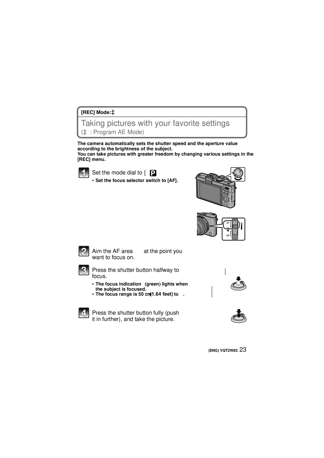 Panasonic DMC-LX5, DMCLX5K, VQT2W83 operating instructions Taking pictures with your favorite settings, ³ Program AE Mode 