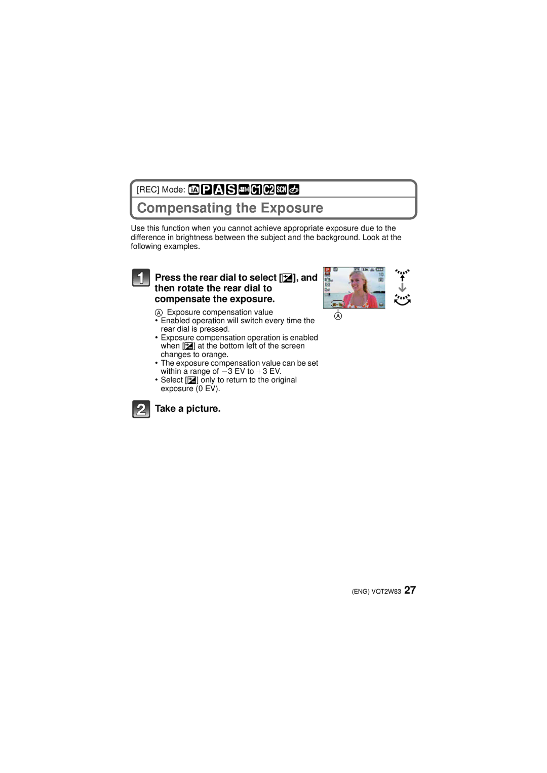 Panasonic DMCLX5K, VQT2W83, DMC-LX5 operating instructions Compensating the Exposure 