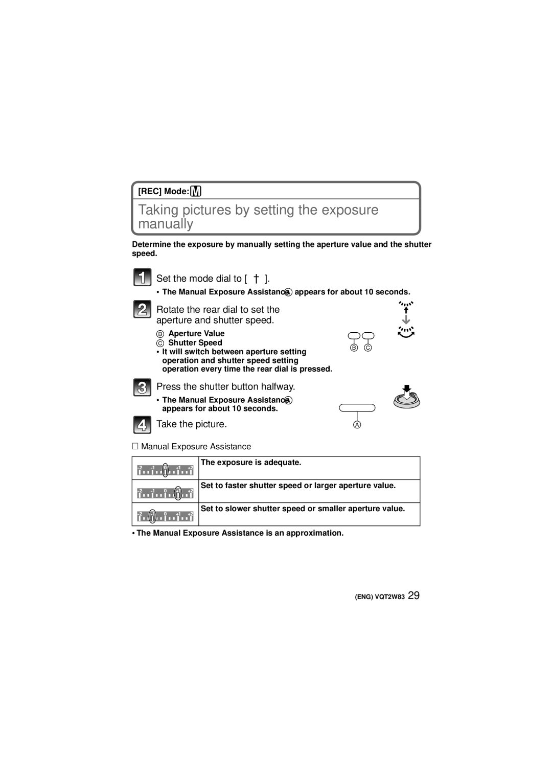 Panasonic DMC-LX5, DMCLX5K, VQT2W83 Taking pictures by setting the exposure manually, Manual Exposure Assistance 