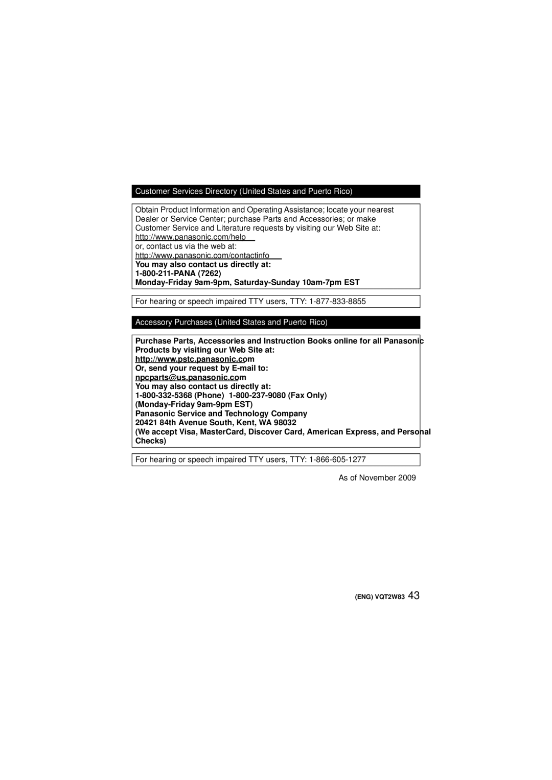 Panasonic VQT2W83, DMCLX5K, DMC-LX5 operating instructions For hearing or speech impaired TTY users, TTY 