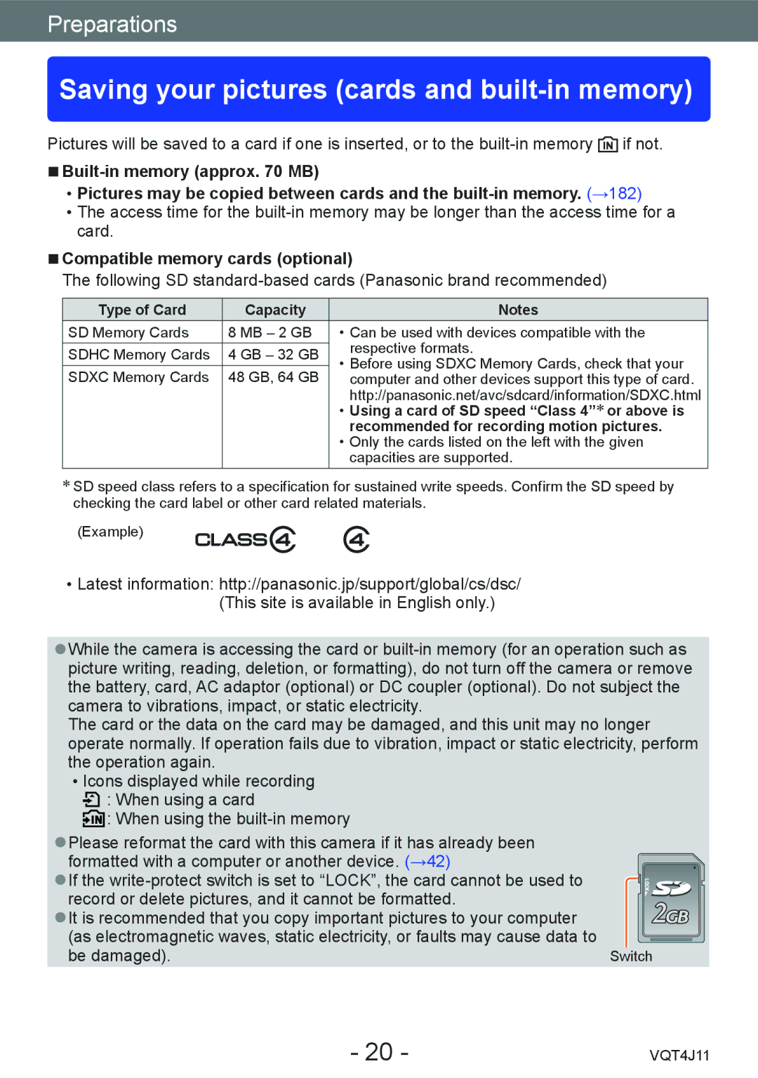 Panasonic DMCLX7W, DMCLX7K, M0712KZ0, VQT4J11 Saving your pictures cards and built-in memory, Built-in memory approx MB 