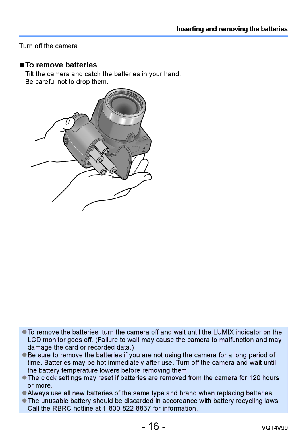 Panasonic DMCLZ30K, VQT4V99 owner manual To remove batteries, Inserting and removing the batteries 