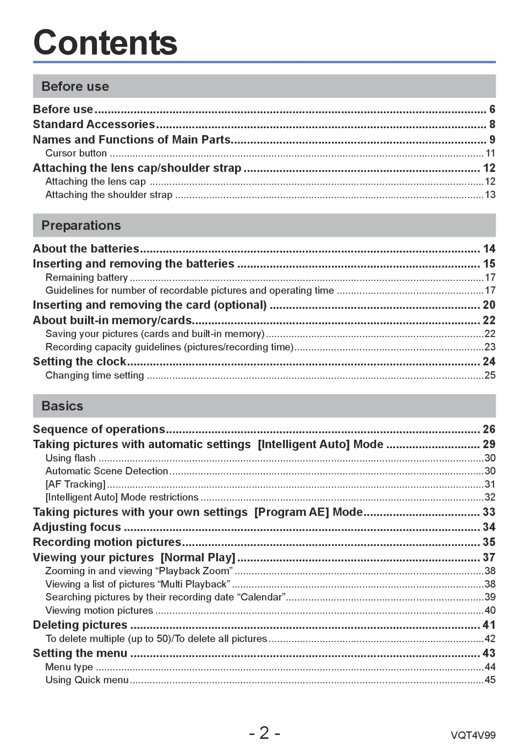 Panasonic DMCLZ30K, VQT4V99 owner manual Contents 