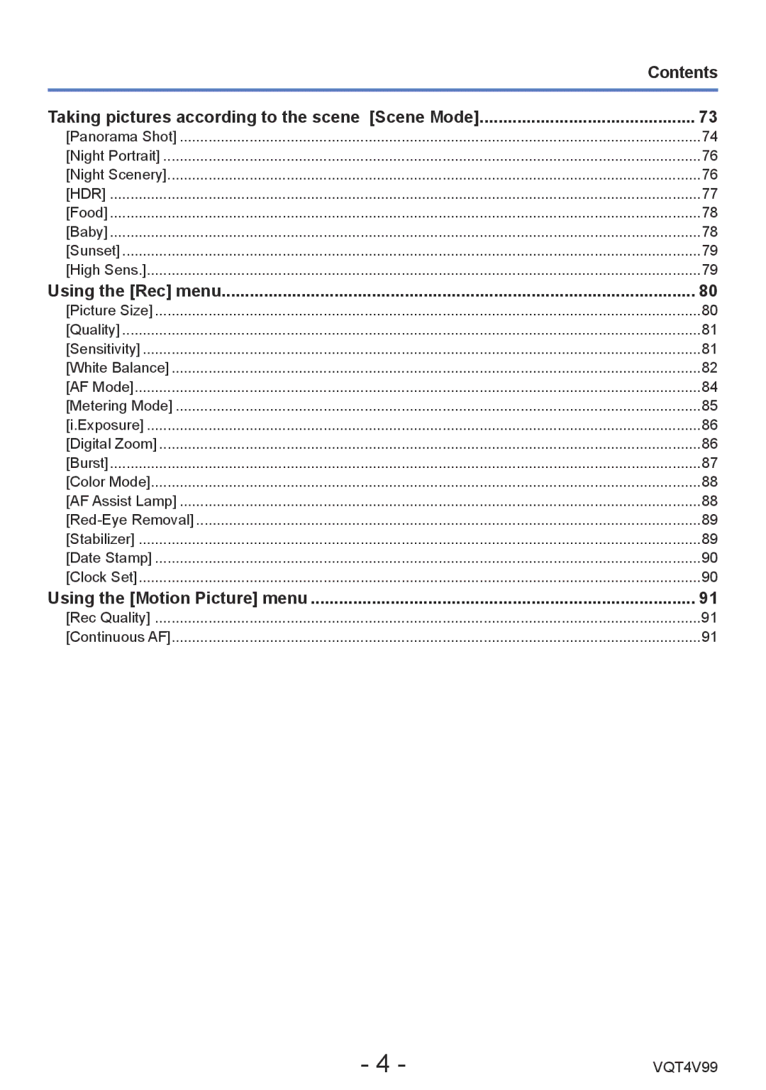 Panasonic DMCLZ30K, VQT4V99 owner manual Taking pictures according to the scene Scene Mode, Using the Rec menu 