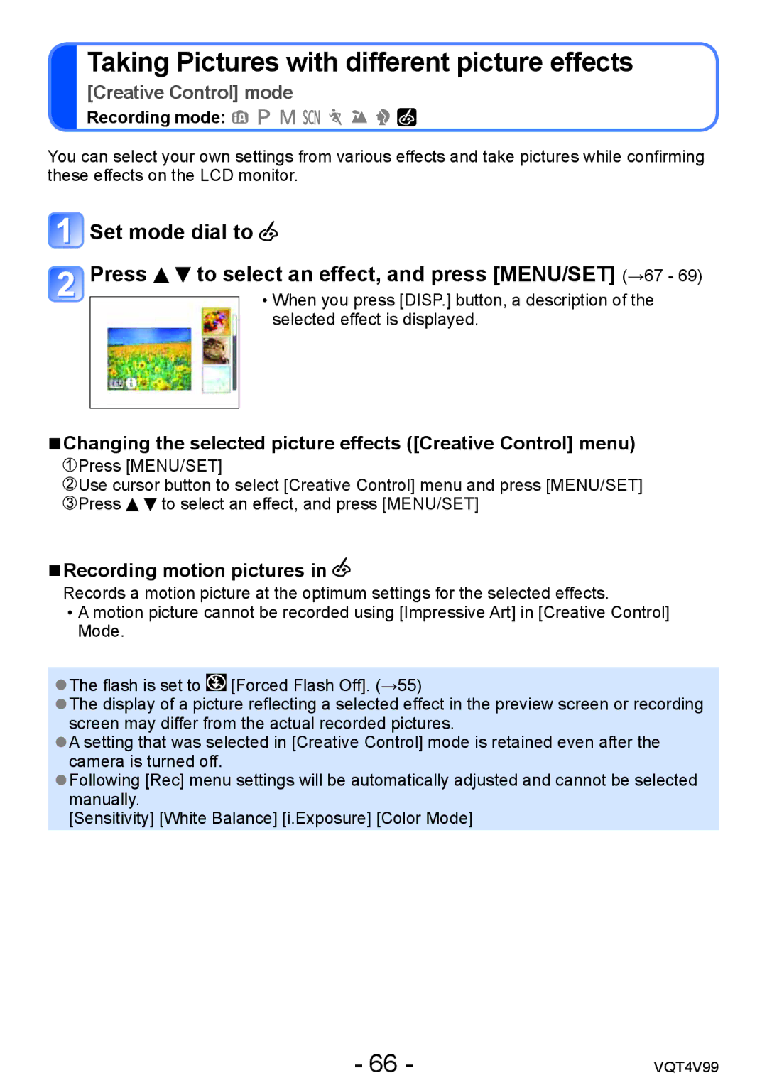 Panasonic DMCLZ30K, VQT4V99 owner manual Taking Pictures with different picture effects 