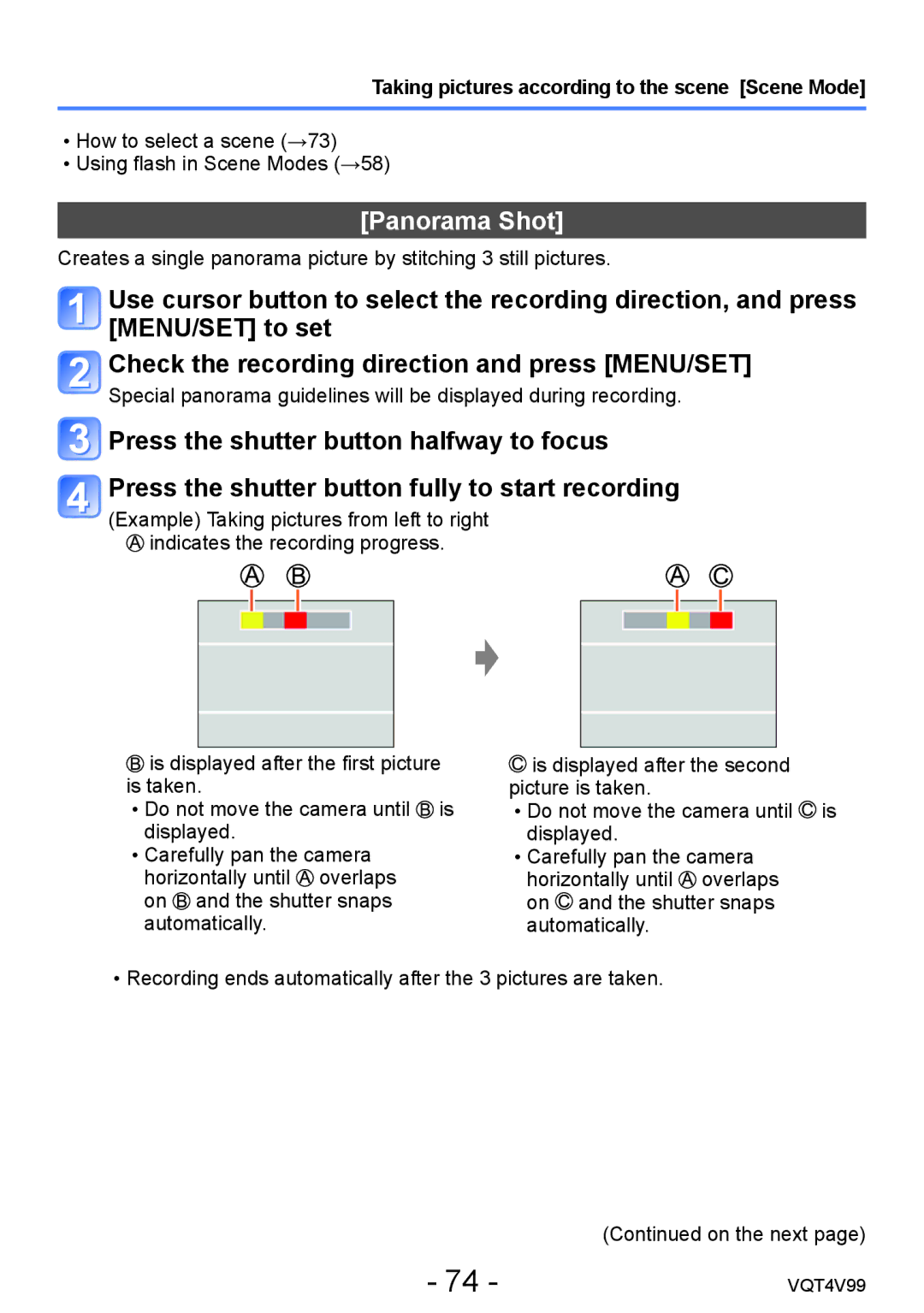 Panasonic DMCLZ30K, VQT4V99 owner manual Panorama Shot, Taking pictures according to the scene Scene Mode 