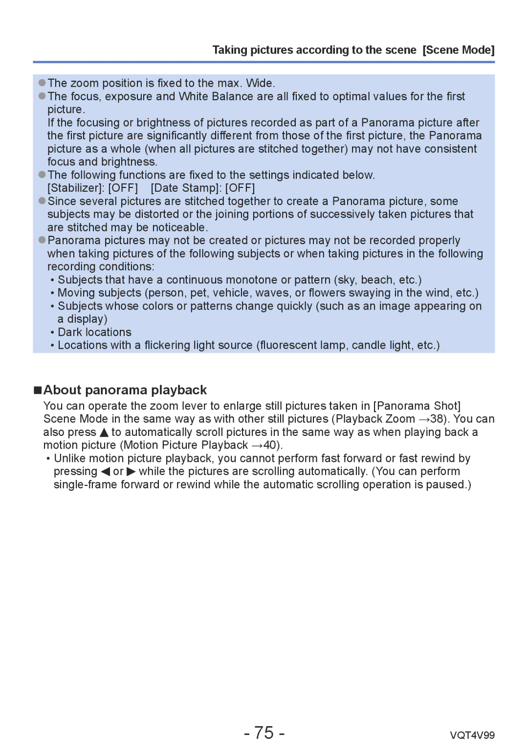 Panasonic VQT4V99, DMCLZ30K owner manual About panorama playback 