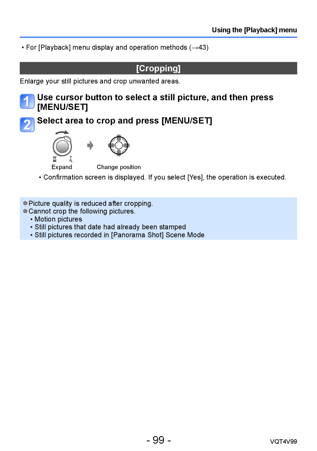 Panasonic VQT4V99, DMCLZ30K owner manual Cropping 