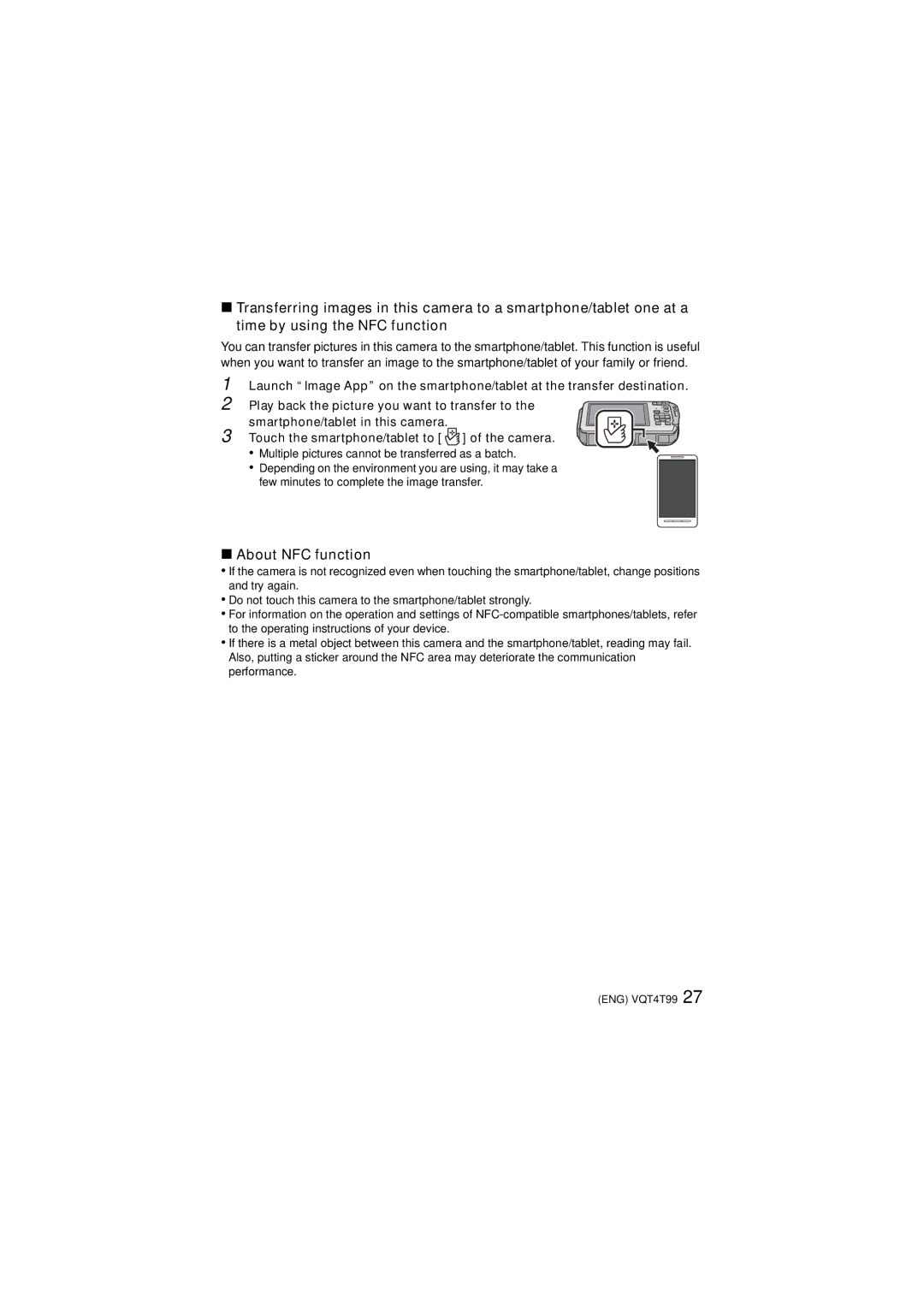 Panasonic DMCTS25A, F0113YS0, VQT4T99, DMCTS5A, DMCTS5D, DMCTS5S, DMCTS5K, DMC-TS5K owner manual About NFC function 