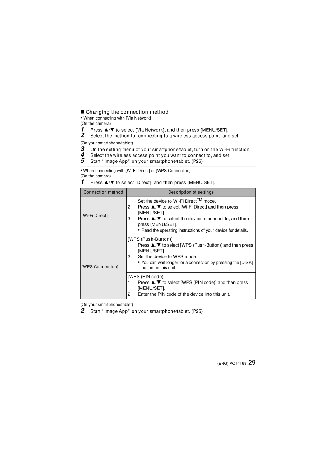 Panasonic VQT4T99, DMCTS25A, F0113YS0, DMCTS5A, DMCTS5D, DMCTS5S, DMCTS5K, DMC-TS5K owner manual Changing the connection method 