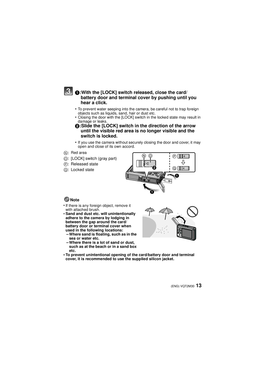 Panasonic DMCTS2D, DMCTS2S, DMCTS2A, DMC-TS2 operating instructions Lock switch gray part Released state Locked state 