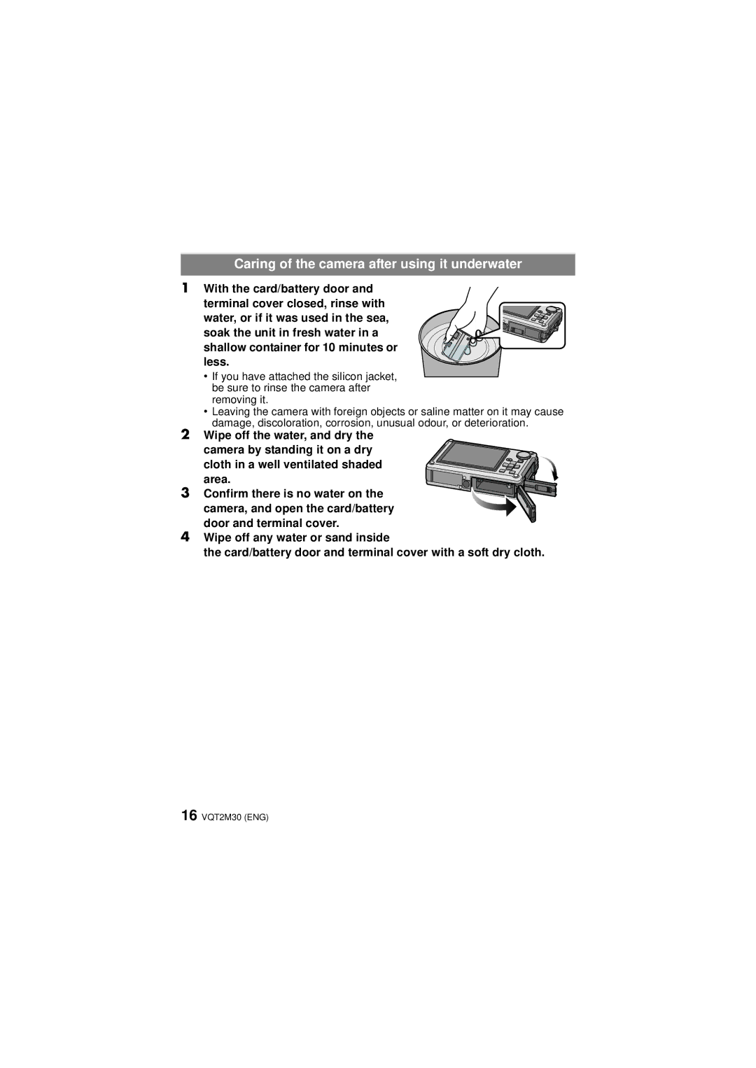 Panasonic DMCTS2S, DMCTS2D, DMCTS2A, DMC-TS2 operating instructions Caring of the camera after using it underwater 