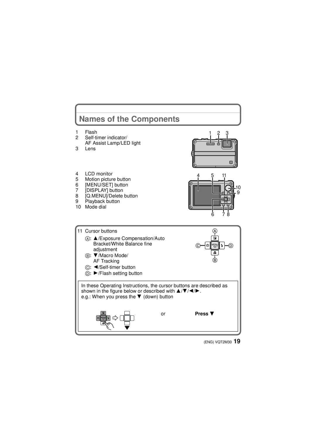 Panasonic DMC-TS2, DMCTS2S, DMCTS2D, DMCTS2A operating instructions Names of the Components, Press 