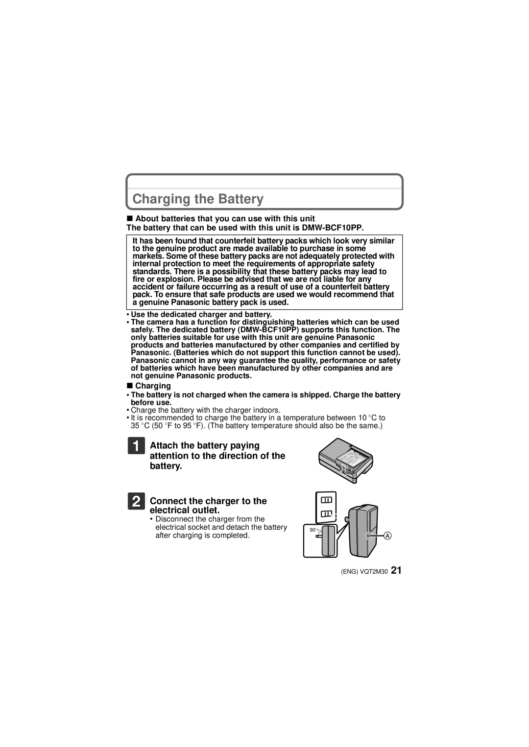 Panasonic DMCTS2D, DMCTS2S, DMCTS2A, DMC-TS2 operating instructions Charging the Battery 