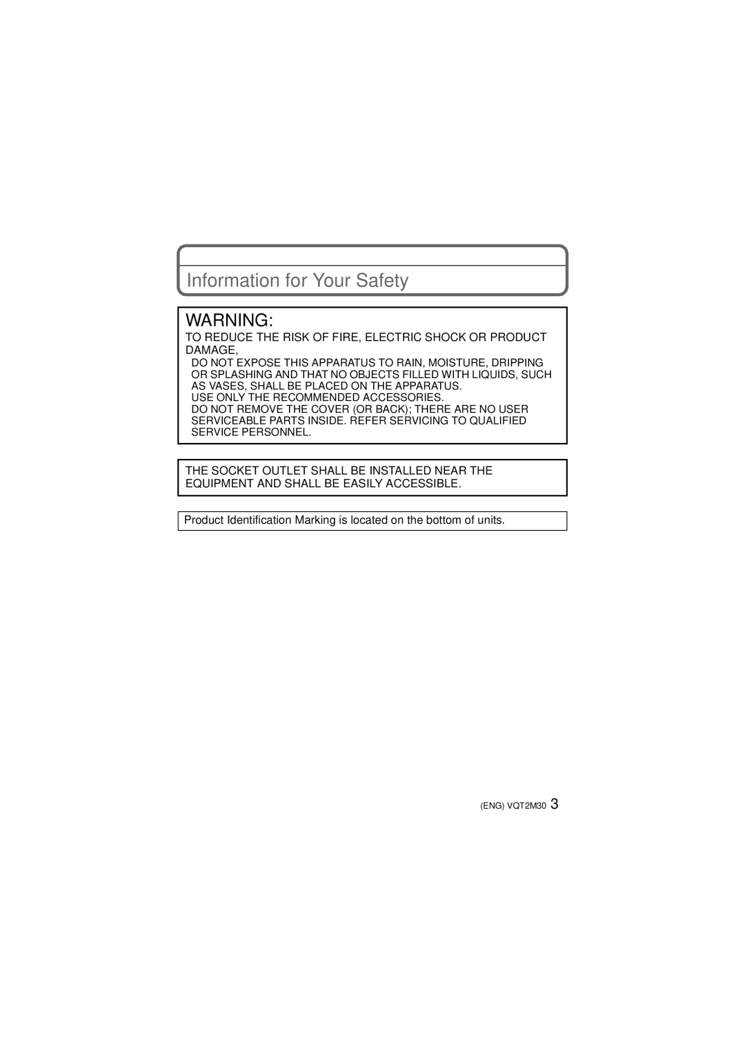 Panasonic DMC-TS2, DMCTS2S, DMCTS2D, DMCTS2A operating instructions Information for Your Safety 