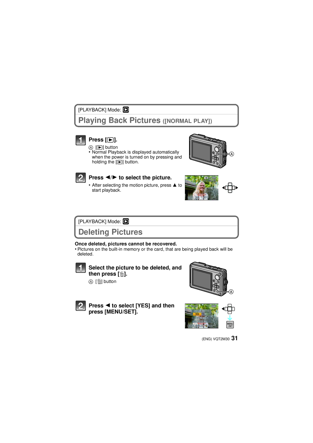 Panasonic DMC-TS2, DMCTS2S, DMCTS2D, DMCTS2A Playing Back Pictures Normal Play, Deleting Pictures, Playback Mode ¸ 