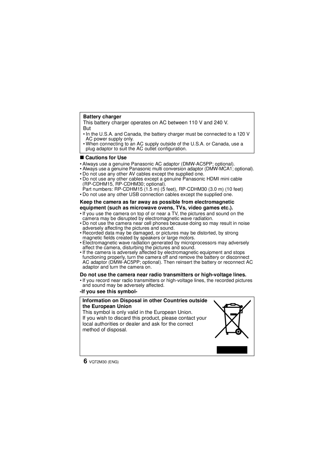 Panasonic DMCTS2A, DMCTS2S, DMCTS2D, DMC-TS2 operating instructions Battery charger 