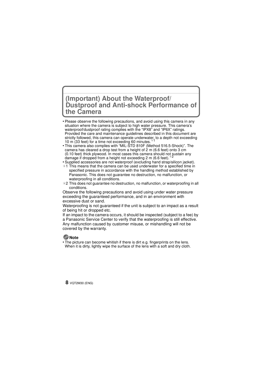 Panasonic DMCTS2S, DMCTS2D, DMCTS2A, DMC-TS2 operating instructions VQT2M30 ENG 