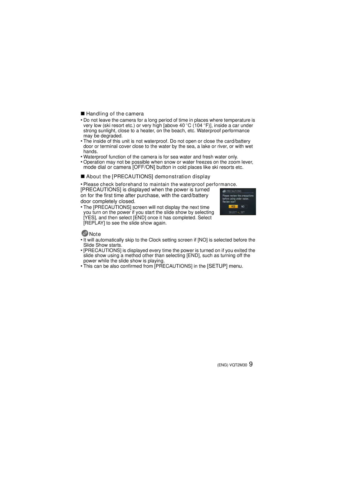 Panasonic DMCTS2D, DMCTS2S, DMCTS2A, DMC-TS2 Handling of the camera, About the Precautions demonstration display 