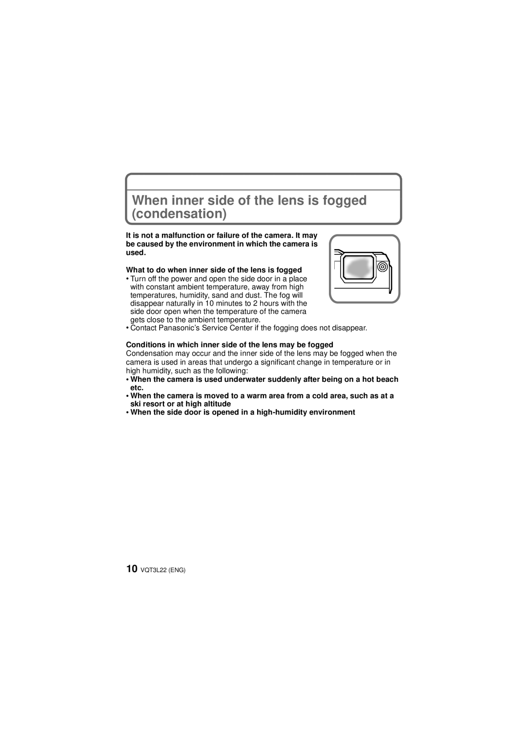 Panasonic DMCTS3D, DMCTS3S owner manual When inner side of the lens is fogged condensation 