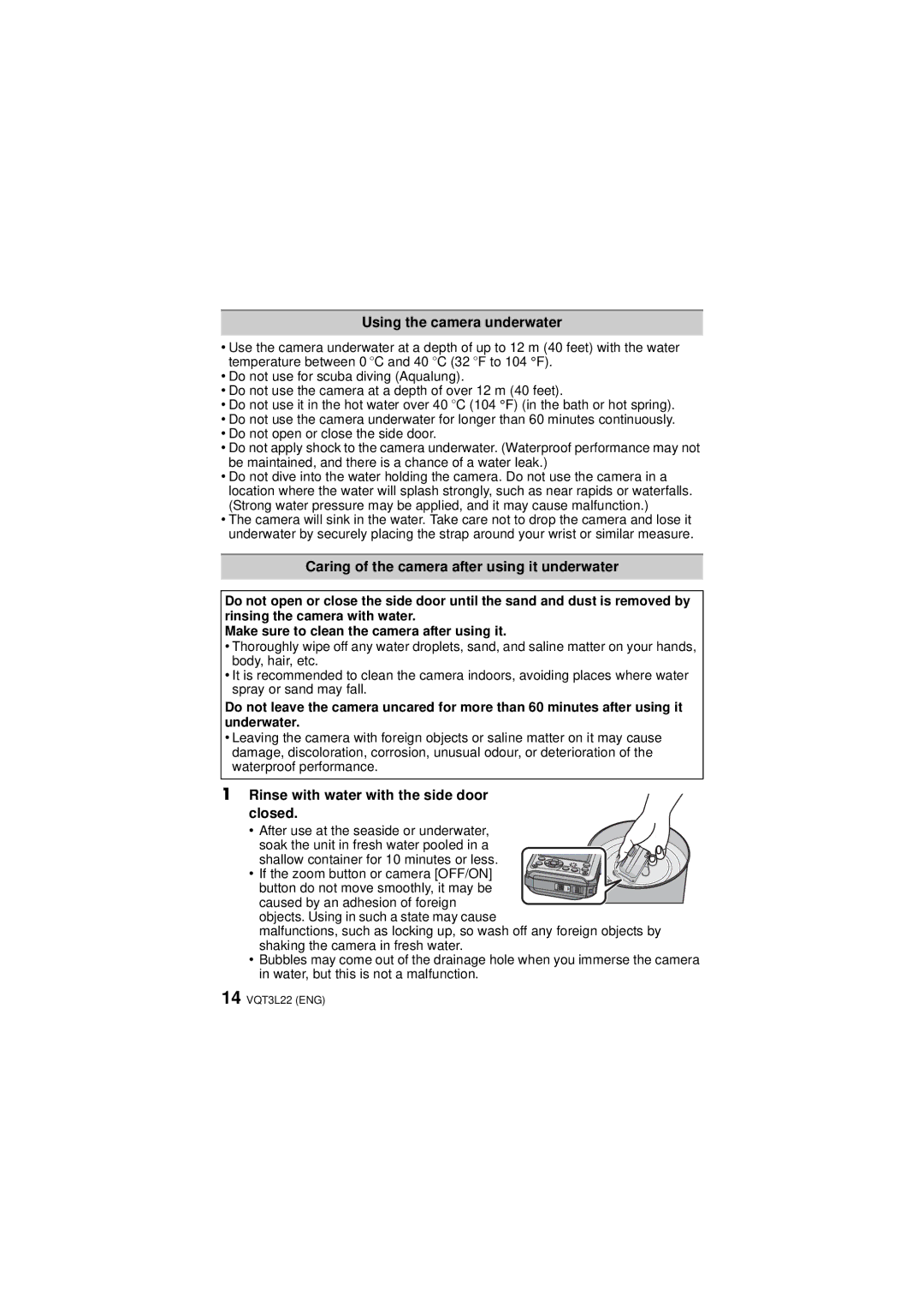 Panasonic DMCTS3D, DMCTS3S owner manual Using the camera underwater, Caring of the camera after using it underwater 