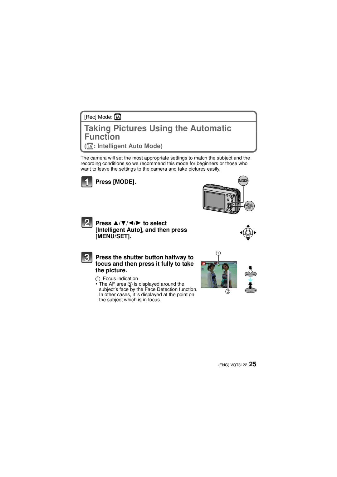 Panasonic DMCTS3S, DMCTS3D owner manual Taking Pictures Using the Automatic Function, Intelligent Auto Mode 