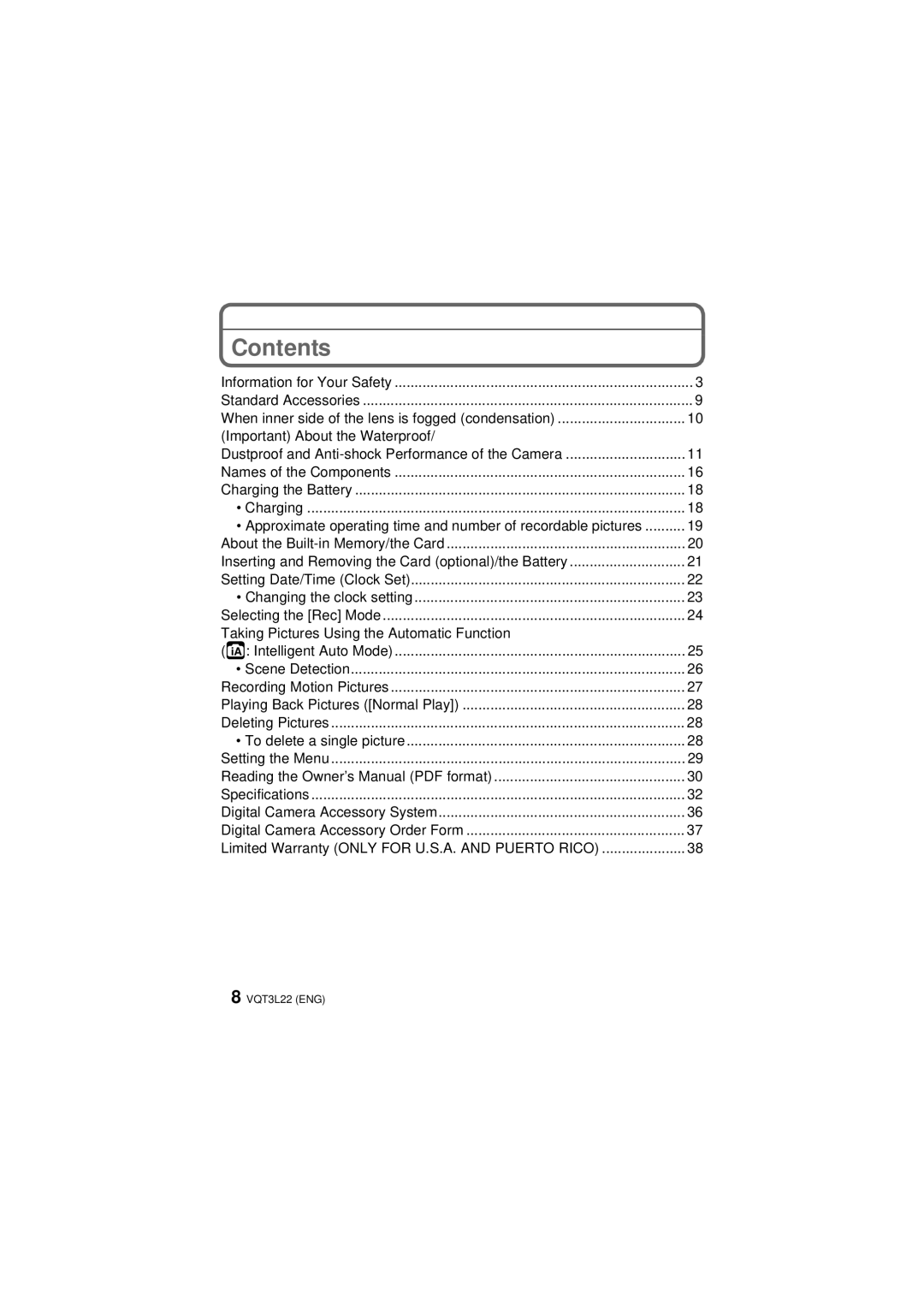 Panasonic DMCTS3D, DMCTS3S owner manual Contents 