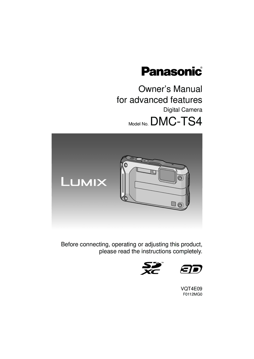 Panasonic DMCTS4D, DMCTS4K, DMCTS4A, DMC-TS4K owner manual F0112MG0 