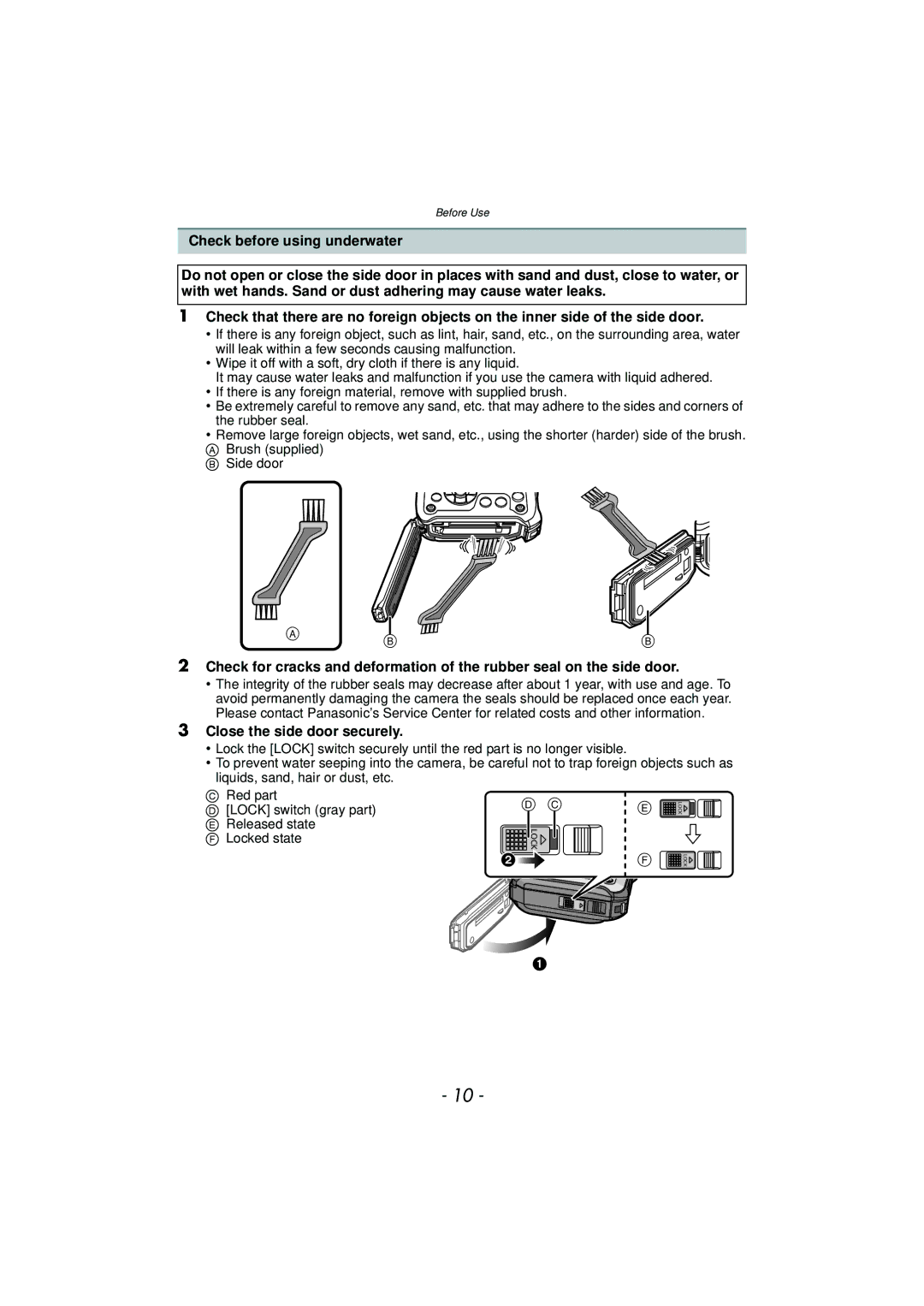 Panasonic DMCTS4K, DMCTS4D, DMCTS4A, DMC-TS4K owner manual Close the side door securely,   