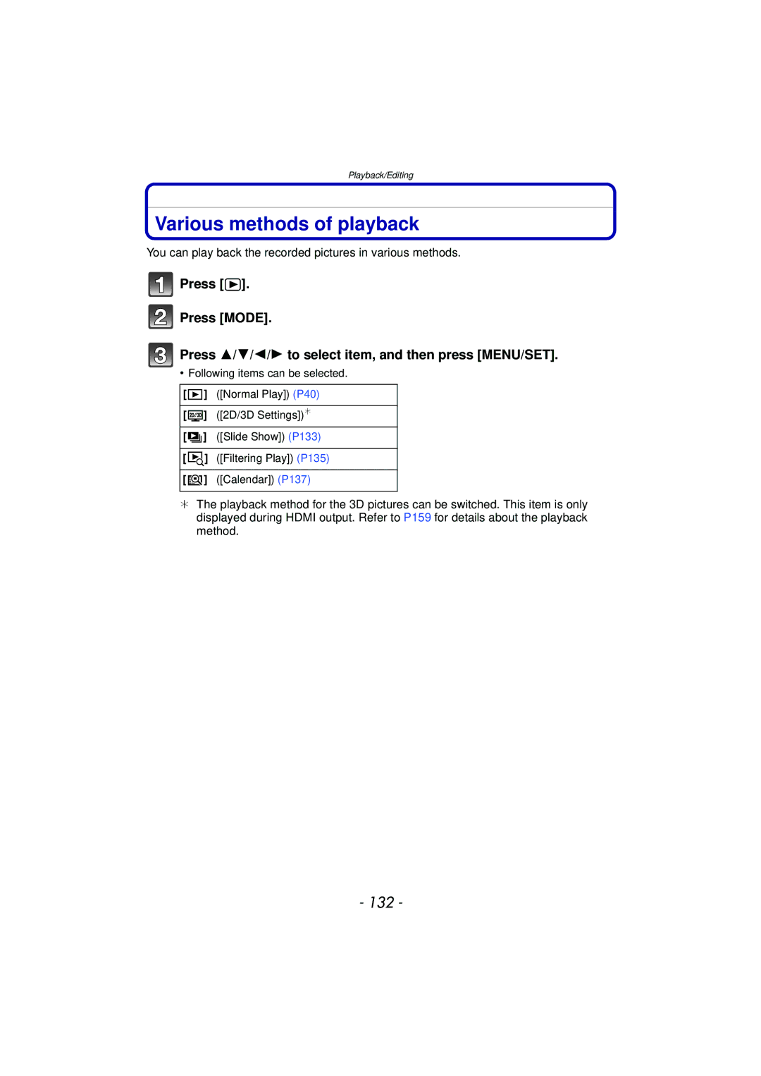 Panasonic DMCTS4A, DMCTS4K Various methods of playback, 132, You can play back the recorded pictures in various methods 