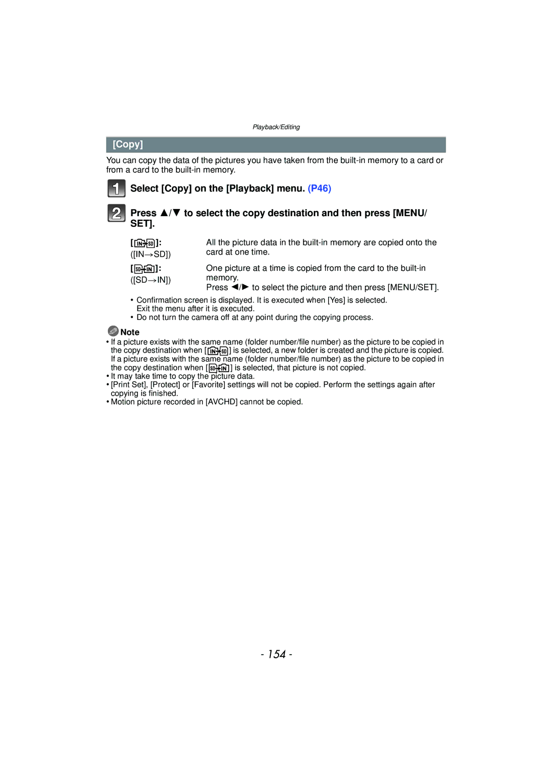 Panasonic DMCTS4K, DMCTS4D, DMCTS4A, DMC-TS4K owner manual 154, Copy, Insd, Sdin 