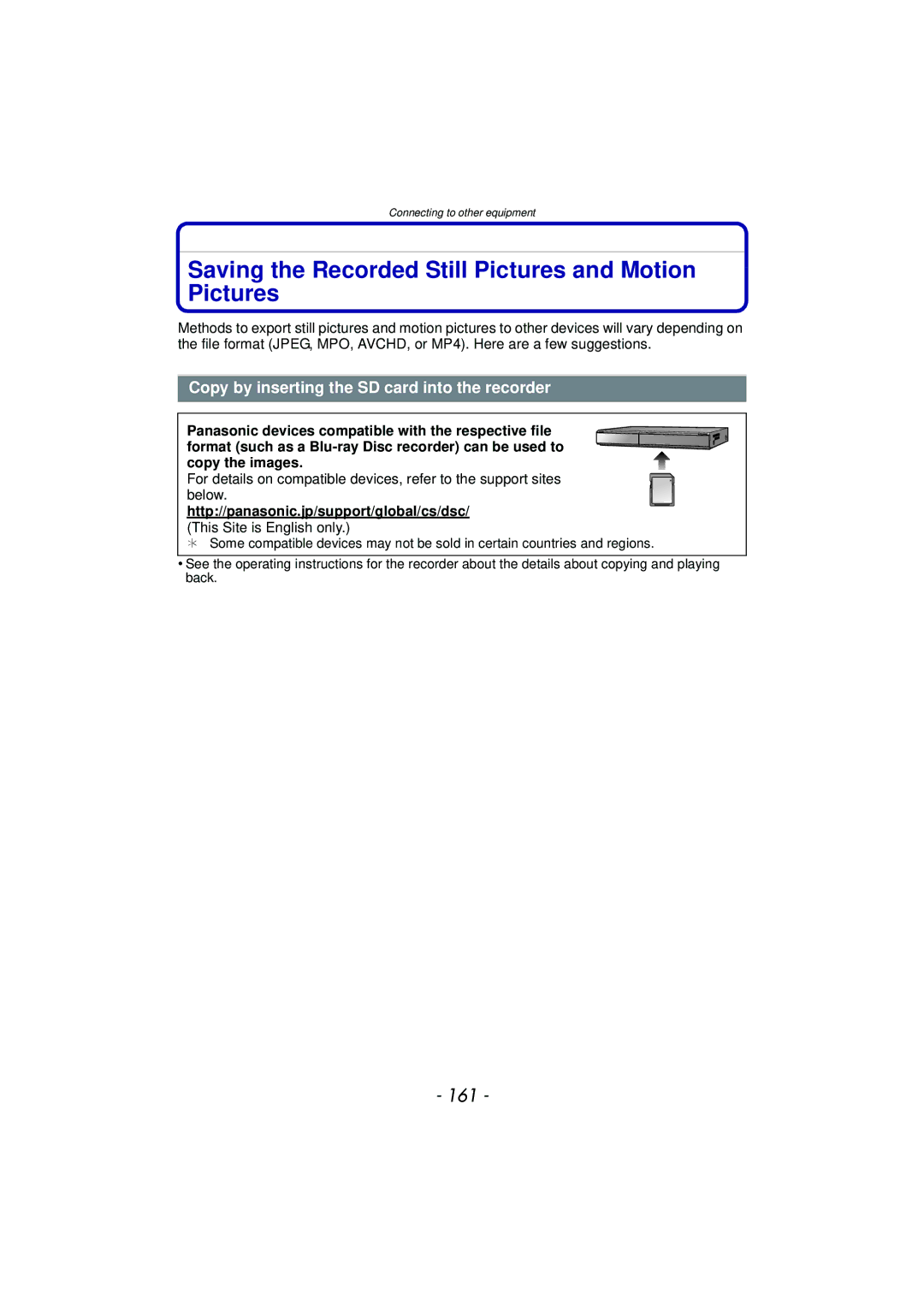 Panasonic DMCTS4D, DMCTS4K, DMCTS4A, DMC-TS4K owner manual Saving the Recorded Still Pictures and Motion Pictures, 161 