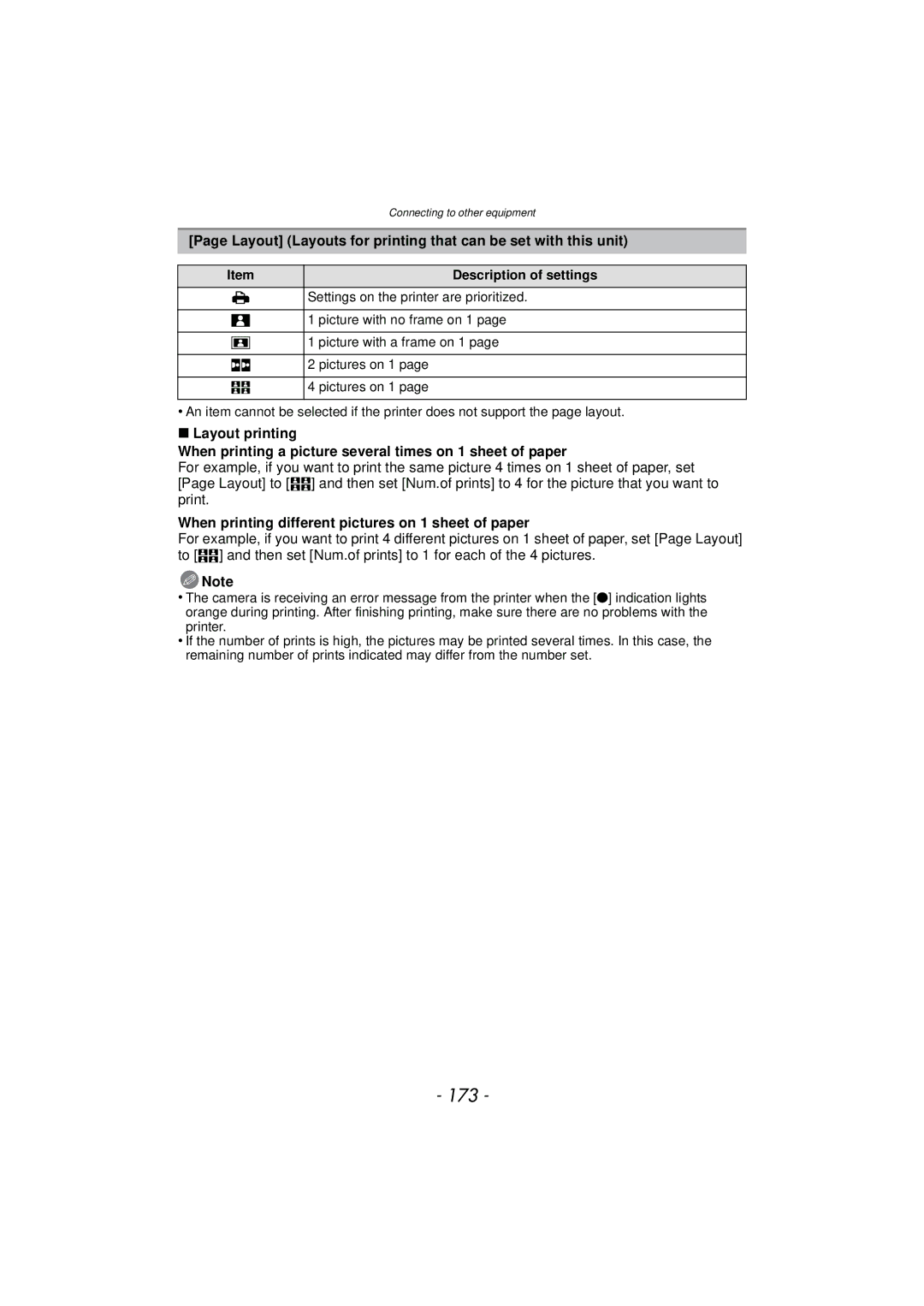 Panasonic DMC-TS4K, DMCTS4K, DMCTS4D, DMCTS4A owner manual 173, Layout Layouts for printing that can be set with this unit 