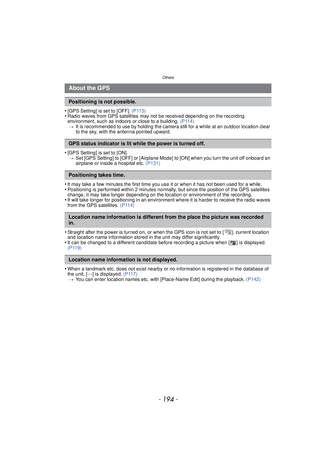 Panasonic DMCTS4K, DMCTS4D, DMCTS4A, DMC-TS4K owner manual 194, About the GPS 