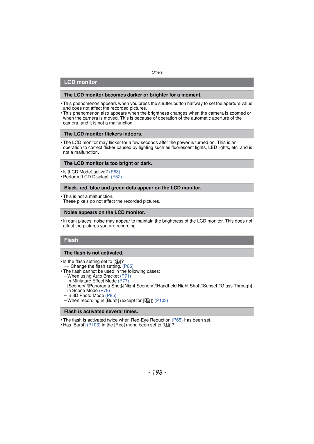 Panasonic DMC-TS4K, DMCTS4K, DMCTS4D, DMCTS4A owner manual 198, LCD monitor, Flash 