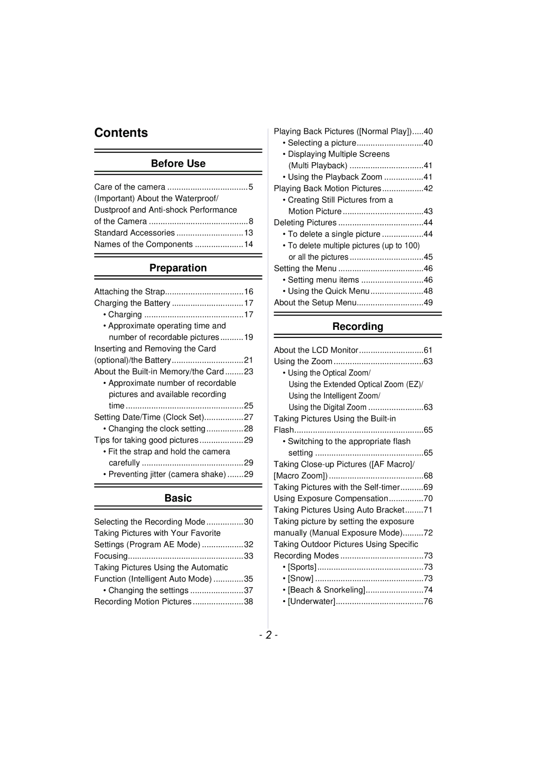 Panasonic DMCTS4A, DMCTS4K, DMCTS4D, DMC-TS4K owner manual Contents 