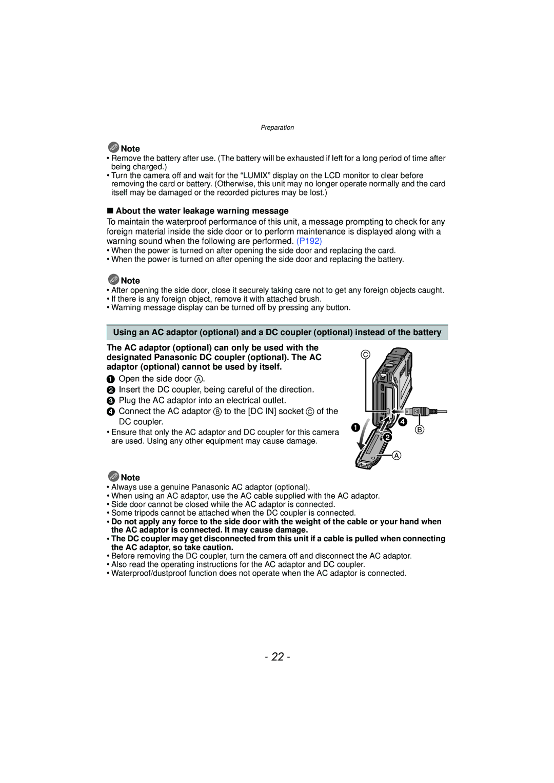 Panasonic DMCTS4A, DMCTS4K, DMCTS4D, DMC-TS4K owner manual About the water leakage warning message 