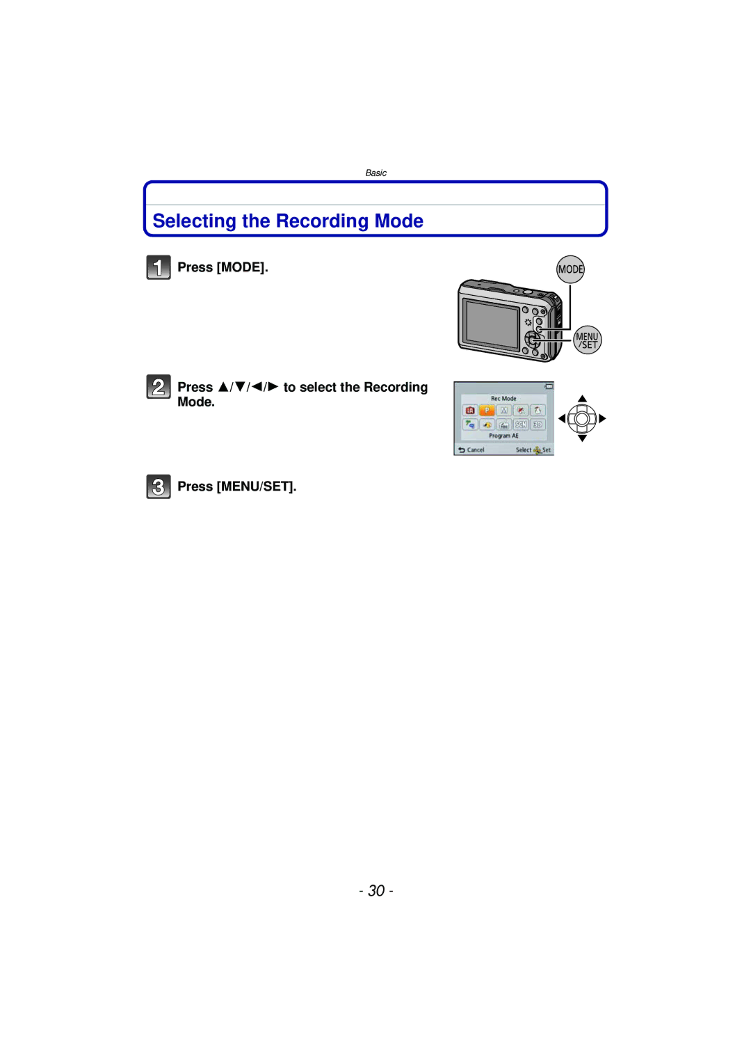 Panasonic DMCTS4K, DMCTS4D, DMCTS4A, DMC-TS4K owner manual Selecting the Recording Mode 